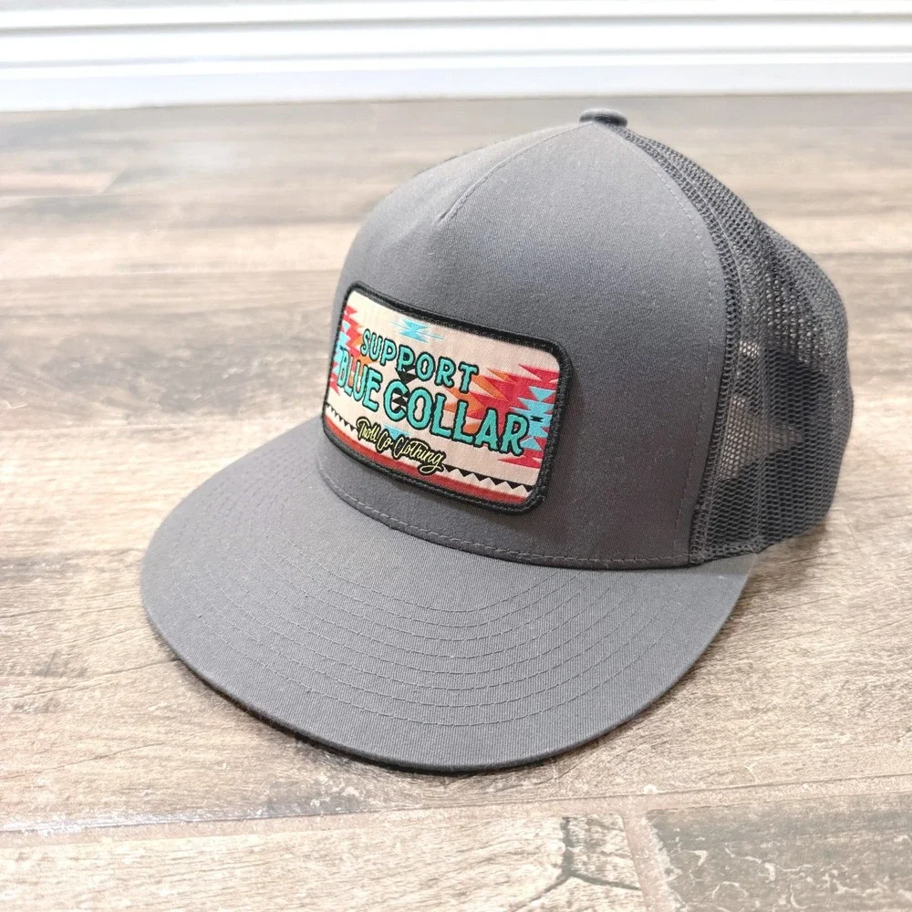 Troll Co Clothing SBC Barricade Southwest Patch Trucker Hat, Gray Teal,OS - Picture 4 of 8